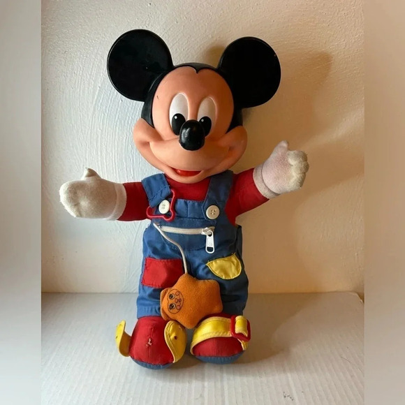 Vintage 1980s Mickey Mouse Learn to Dress Me Doll Mattel Button Zipper​ Shoe Tie - Picture 1 of 14